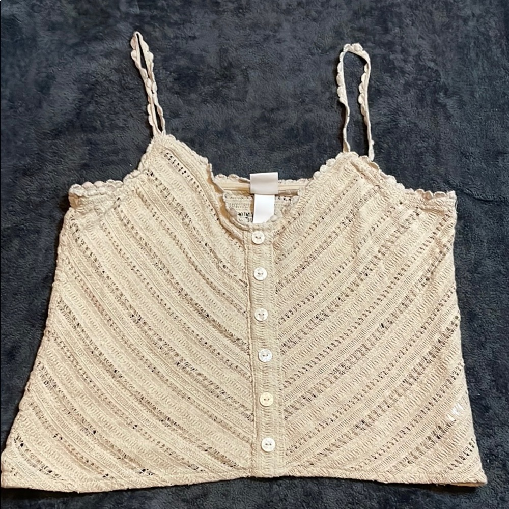 H&M Cream Lace Button-Up Women's Top